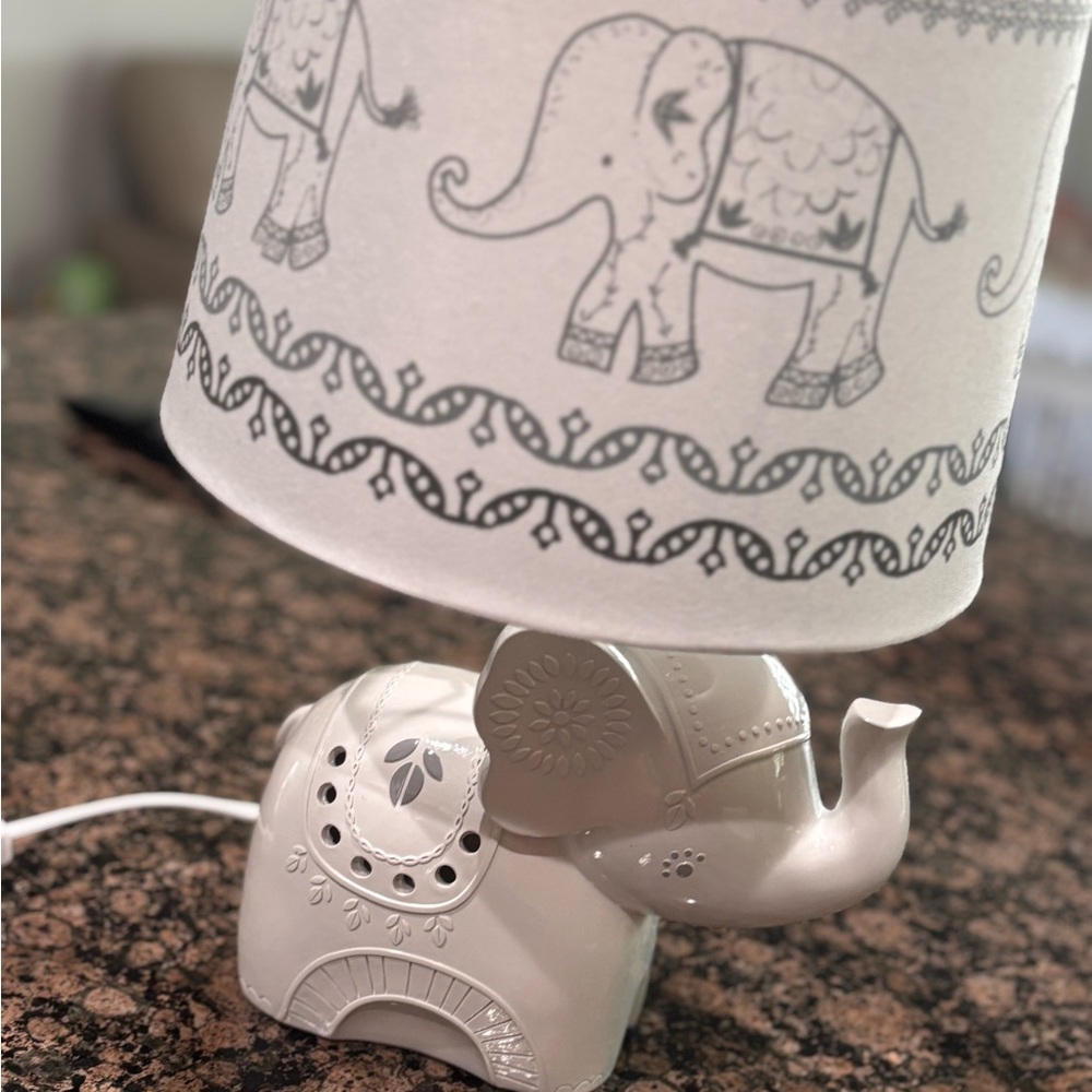 Elephant Ceramic Table Lamp with Gray Accents